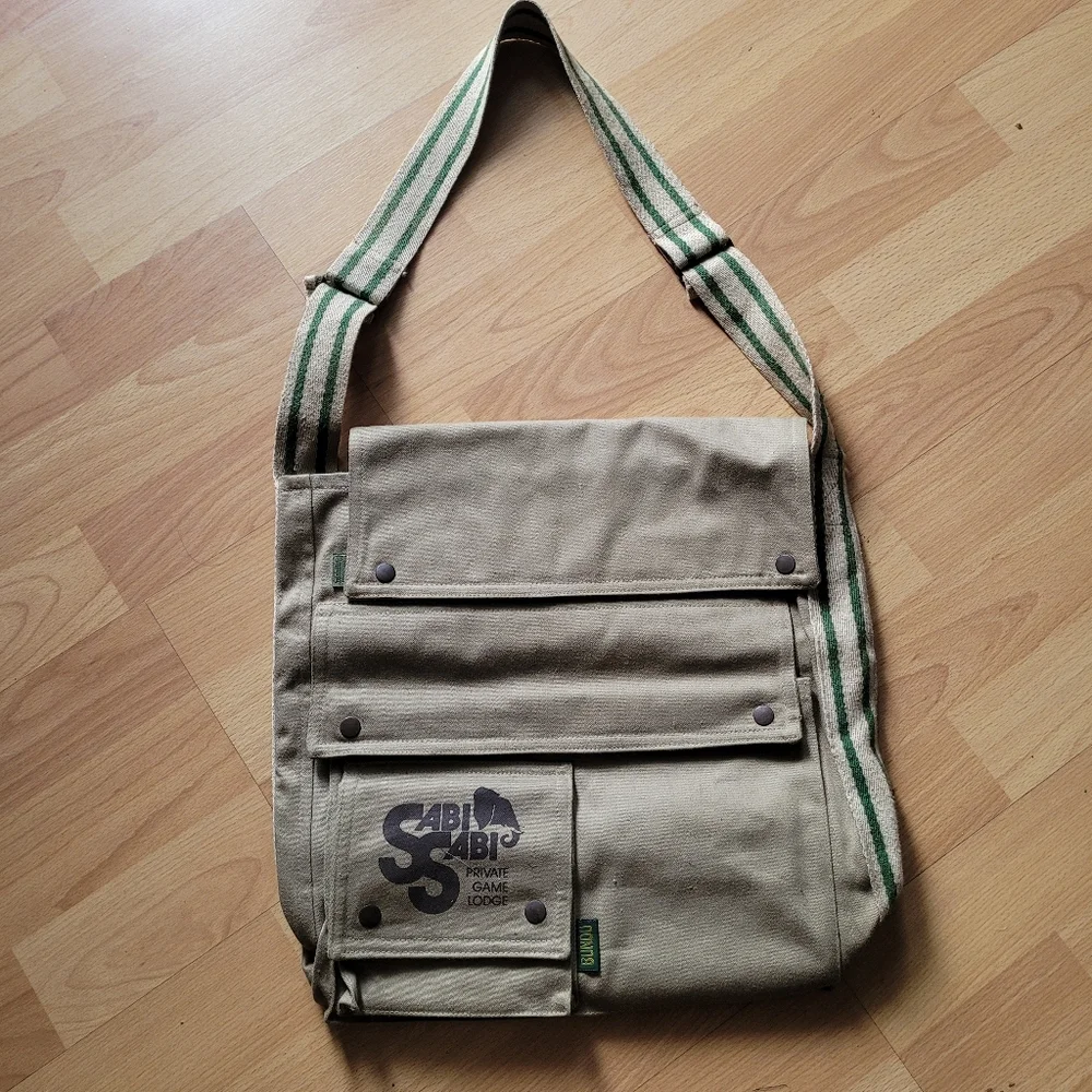 Khaki Canvas Messenger Safari Bag